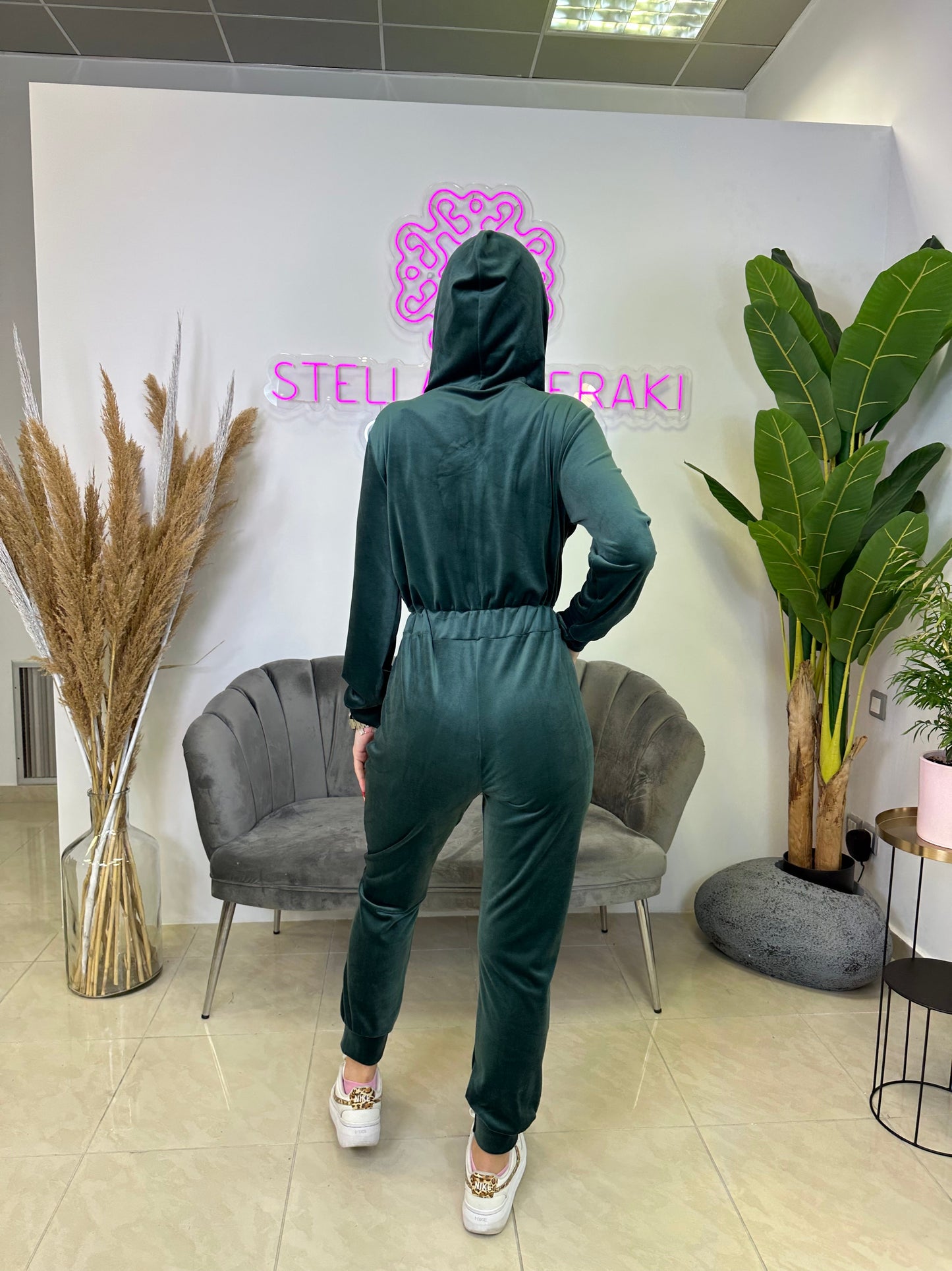 Velvet zipper jumpsuit